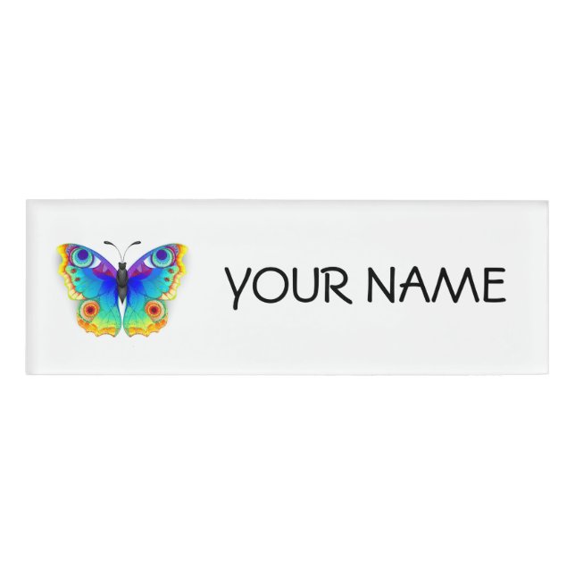 Rainbow Butterfly Peacock Eye Name Tag (Front)
