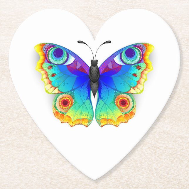 Rainbow Butterfly Peacock Eye Paper Coaster (Front)