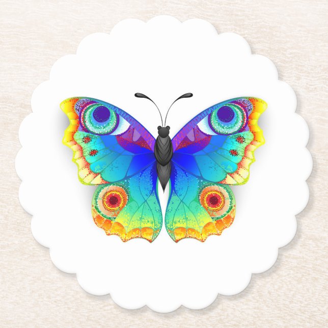 Rainbow Butterfly Peacock Eye Paper Coaster (Front)