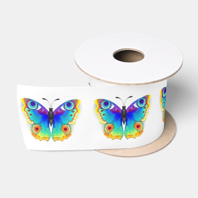 Rainbow Butterfly Peacock Eye Satin Ribbon (Spool)