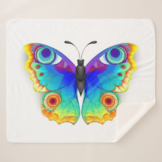 Rainbow Butterfly Peacock Eye Sherpa Blanket (Front (Horizontal))