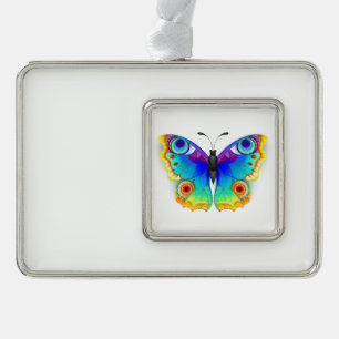 Rainbow Butterfly Peacock Eye Silver Plated Framed Ornament