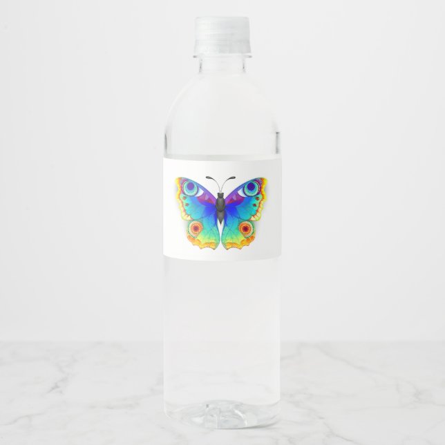 Rainbow Butterfly Peacock Eye Water Bottle Label (Front)