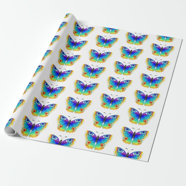 Rainbow Butterfly Peacock Eye Wrapping Paper (Unrolled)