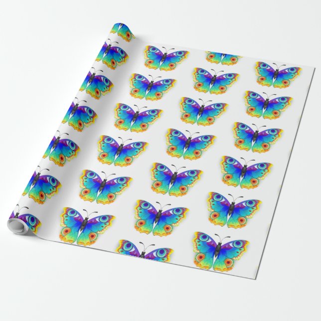 Rainbow Butterfly Peacock Eye Wrapping Paper (Unrolled)