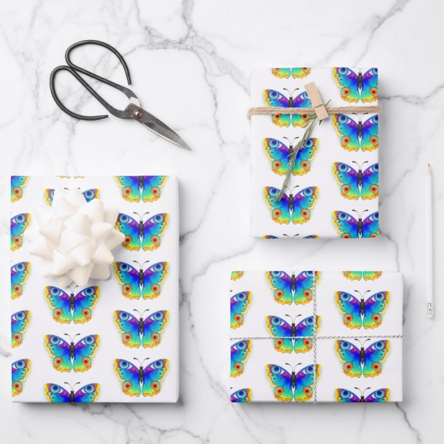 Rainbow Butterfly Peacock Eye Wrapping Paper Sheet (Front)