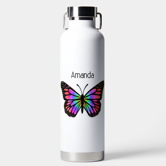Rainbow Butterfly Personalised  Water Bottle (Front)