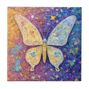Rainbow Butterfly Pretty Colourful Mosaic Tile