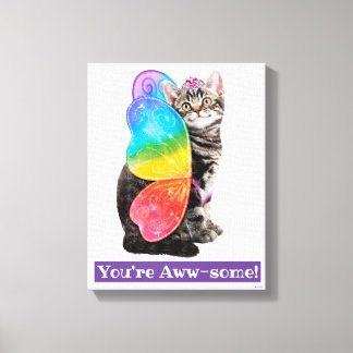 Rainbow Butterfly Princess Kitten Canvas Print