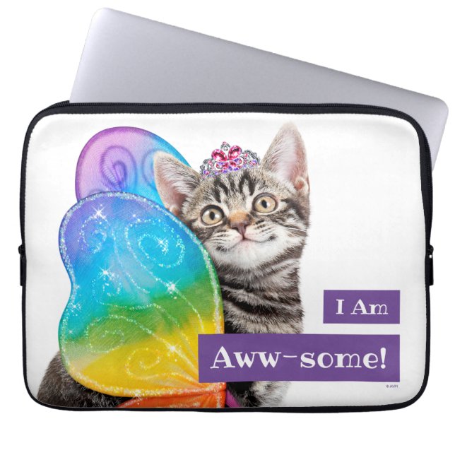 Rainbow Butterfly Princess Kitten Laptop Sleeve (Front)