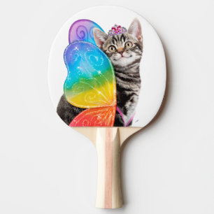 Rainbow Butterfly Princess Kitten Ping Pong Paddle