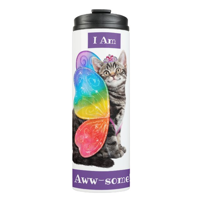 Rainbow Butterfly Princess Kitten Thermal Tumbler (Front)