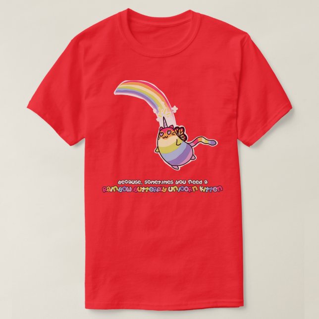 Rainbow Butterfly Unicorn Kitten T-Shirt (Design Front)