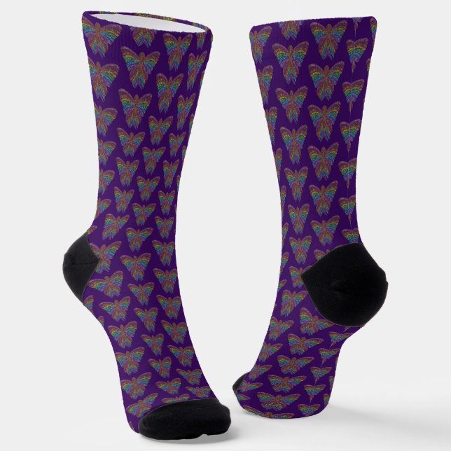 Rainbow Butterfly (violet) - Premium Socks (Angled)