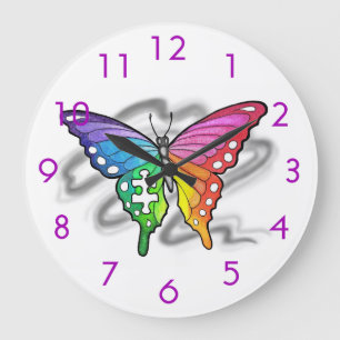 Rainbow Butterfly Wall Clock - Purple
