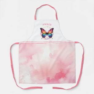 Rainbow Butterfly Watercolor Pink Customised Apron