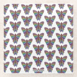 Rainbow Butterfly (white) - Glass Coaster