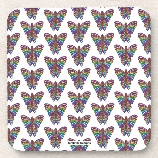 Rainbow Butterfly (white) - Plastic Coaster (Front)