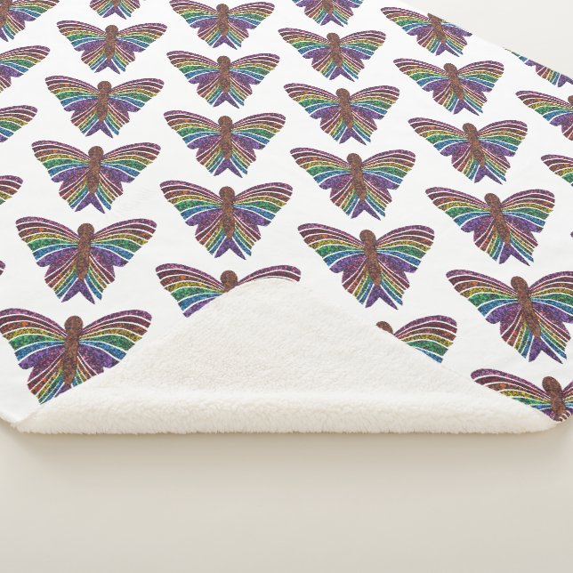 Rainbow Butterfly (white) - Sherpa Blanket (3/4)