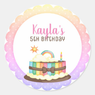Rainbow cake birthday classic round sticker