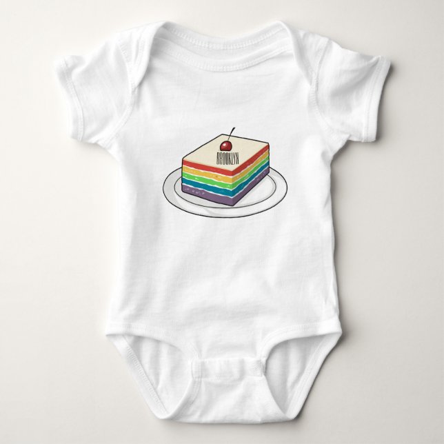 Rainbow cake cartoon illustration  baby bodysuit (Front)