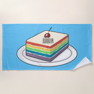 Rainbow cake cartoon illustration  beach towel