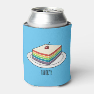 Rainbow cake cartoon illustration  can cooler