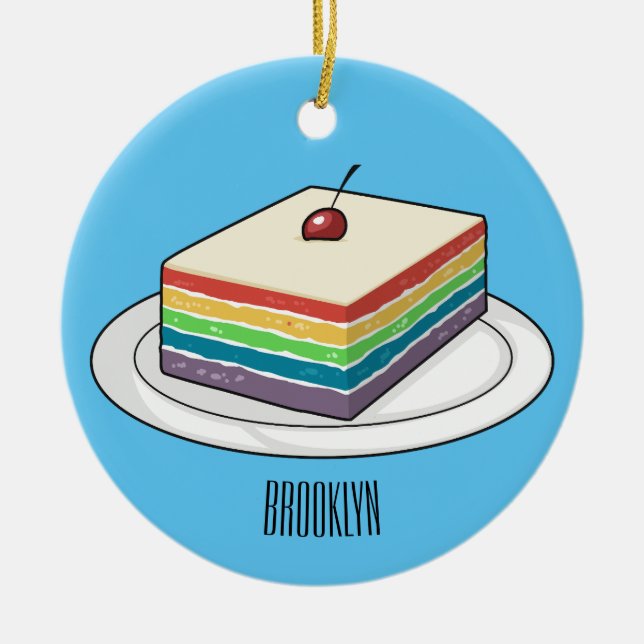 Rainbow cake cartoon illustration  ceramic tree decoration (Front)