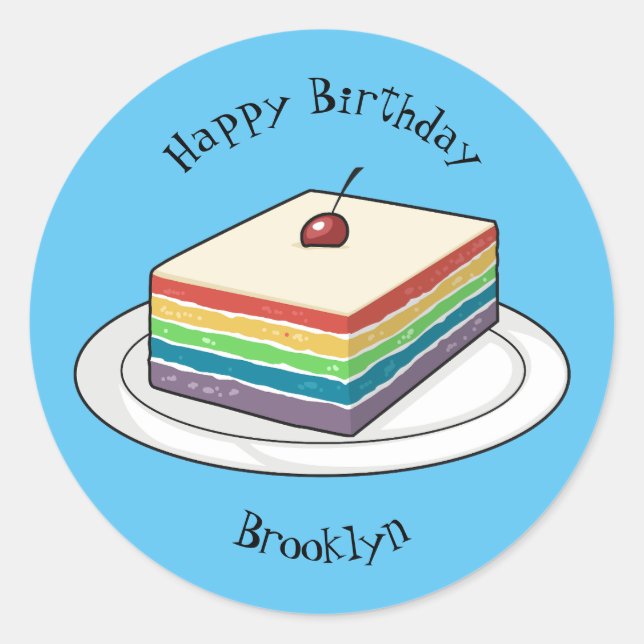 Rainbow cake cartoon illustration  classic round sticker (Front)