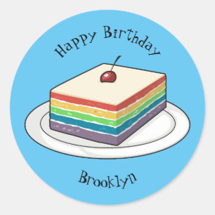 Rainbow cake cartoon illustration  classic round sticker