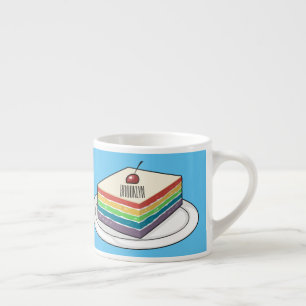 Rainbow cake cartoon illustration  espresso cup