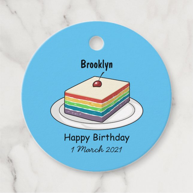 Rainbow cake cartoon illustration favour tags (Front)