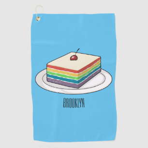 Rainbow cake cartoon illustration  golf towel