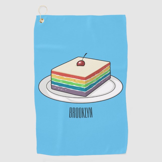 Rainbow cake cartoon illustration  golf towel (Front)