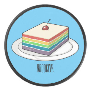 Rainbow cake cartoon illustration hockey puck