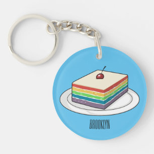 Rainbow cake cartoon illustration  key ring