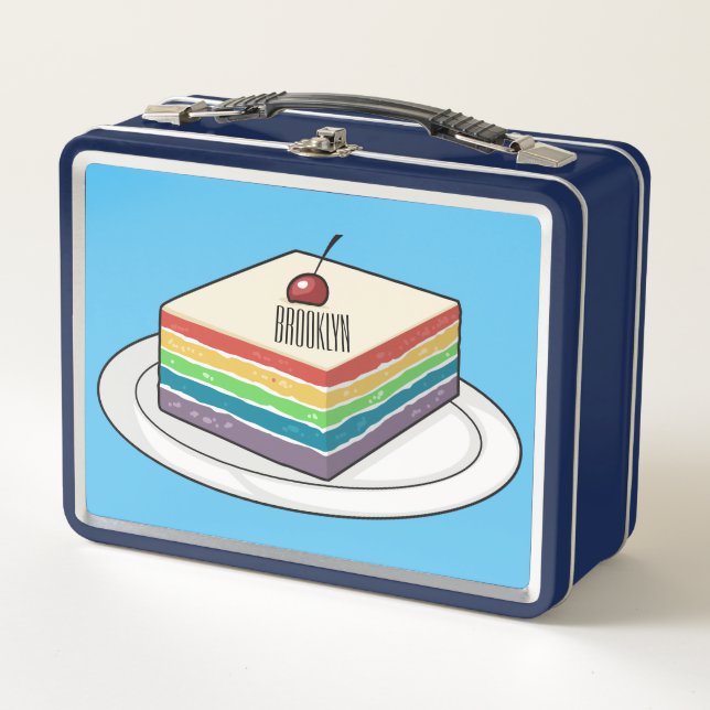 Rainbow cake cartoon illustration  metal lunch box (Front)