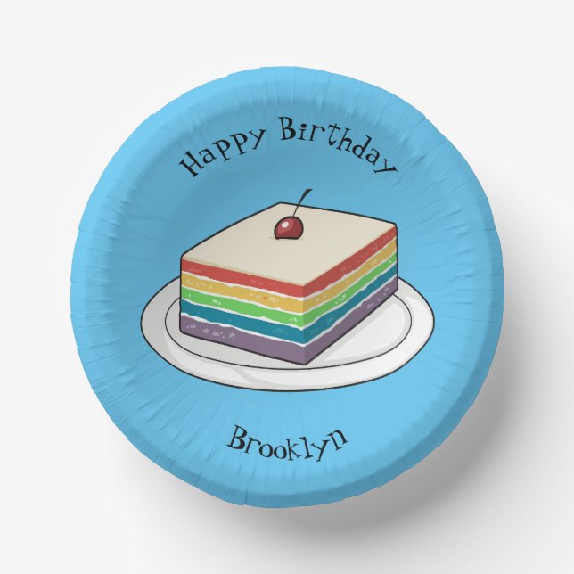 Rainbow cake cartoon illustration  paper plate (Front)