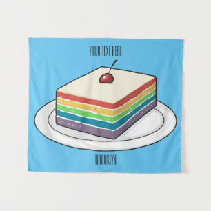 Rainbow cake cartoon illustration  tapestry