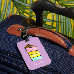 Rainbow cake cute watercolor luggage tag
