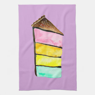 Rainbow cake cute watercolor tea towel