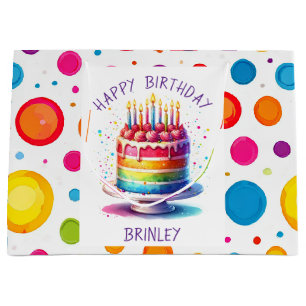 Rainbow Cake Happy Birthday Large Gift Bag