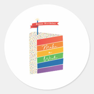 Rainbow Cake Happy Birthday Make a Wish Classic Round Sticker