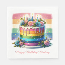 Rainbow Cake Happy Birthday Party Personalised