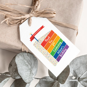 Rainbow Cake Happy Birthday Personalised Custom Gift Tags