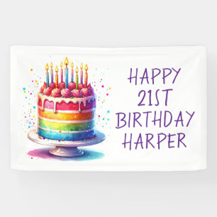 Rainbow Cake Personalised Happy Birthday Banner