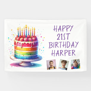Rainbow Cake Personalised Photo Happy Birthday Banner
