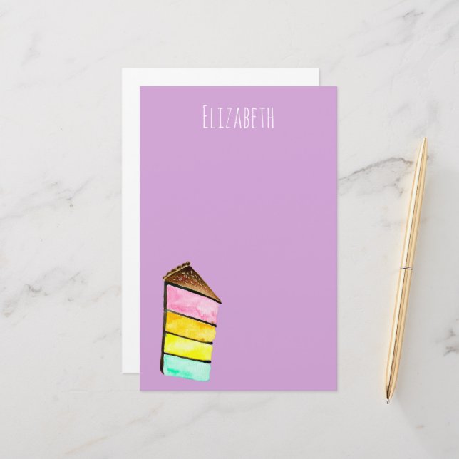 Rainbow Cake watercolor cute Stationery (Front/Back In Situ)