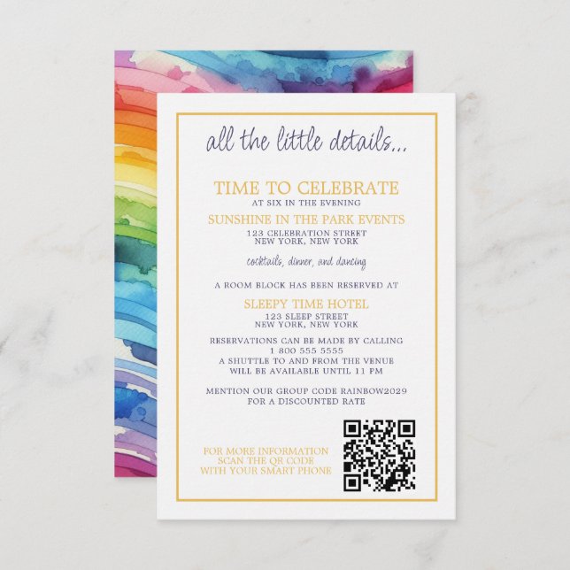 Rainbow Cake Wedding Enclosure Card (Front/Back)
