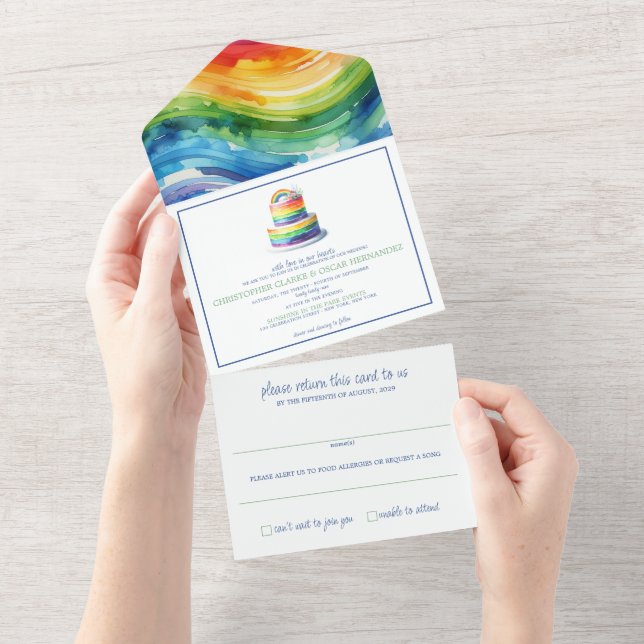 Rainbow Cake Wedding Invitation (Tearaway)